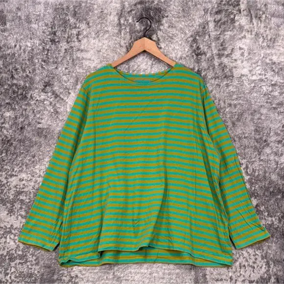 Gudrun Sjoden Top XXL Womens Organic Cotton Green Striped Long Sleeve Tunic - Picture 1 of 8